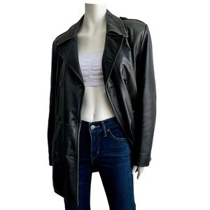 Vintage Danier Oversized 90s Soft Leather Double Breasted Jacket Peacoat